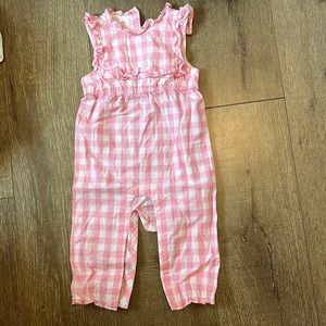 Pink gingham sleeveless one piece romper